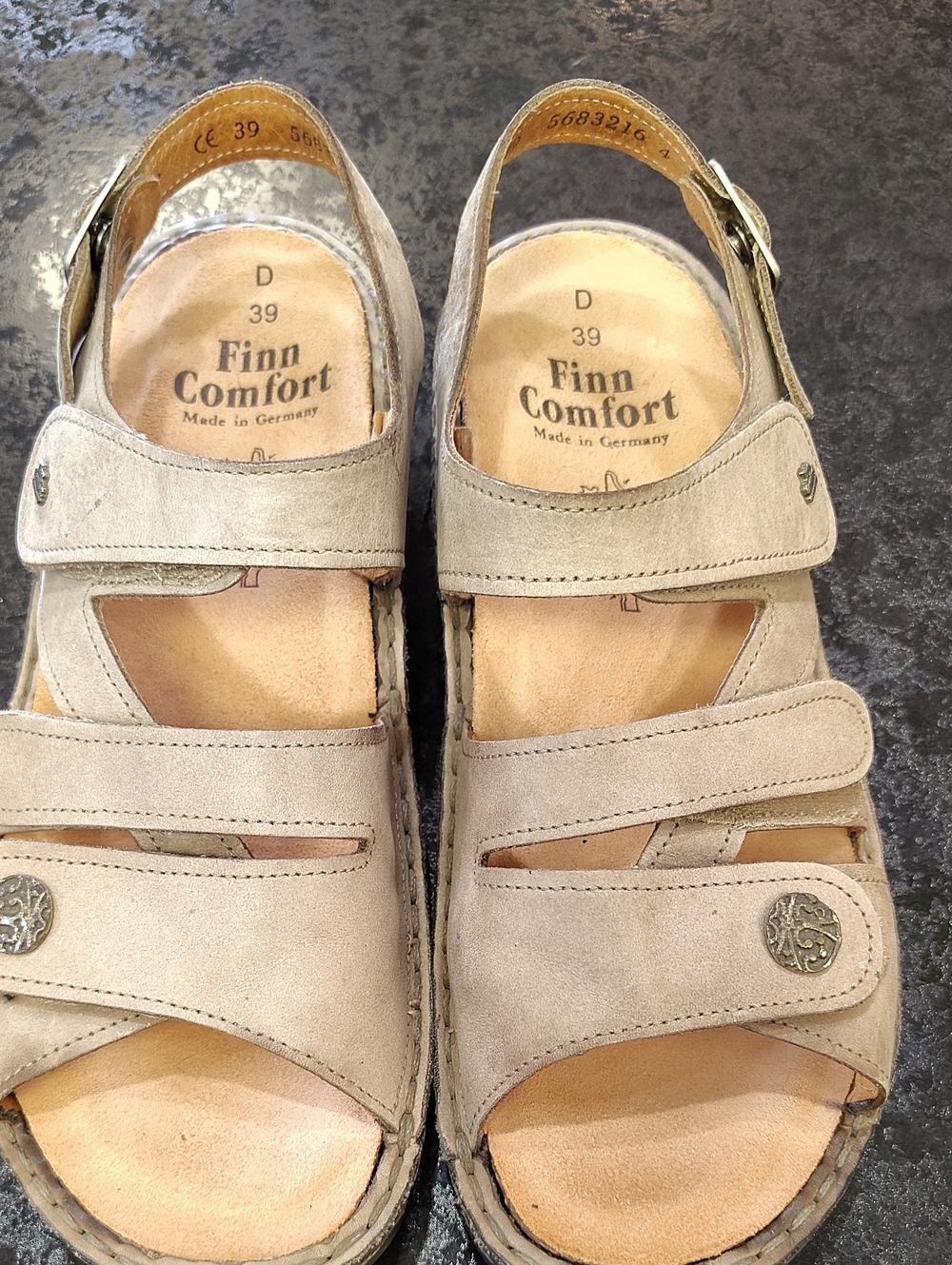 Finn Comfort Taupe Adjustable Suede Sandals